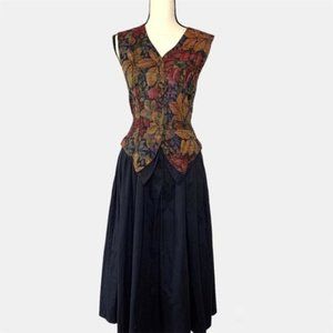 Jazz II Vintage Floral Tapestry Vest Pleated Tull Midi Dress